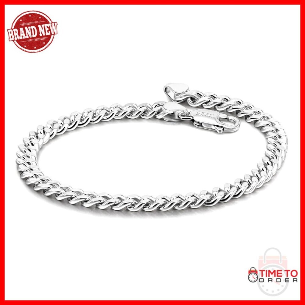 Sterling Silver Cuban Link Chain Bracelet Unisex 925 Solid Silver Bangle